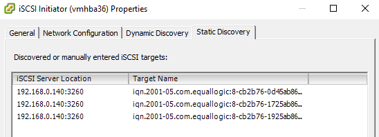 ESXi iSCSI Static Discovery
